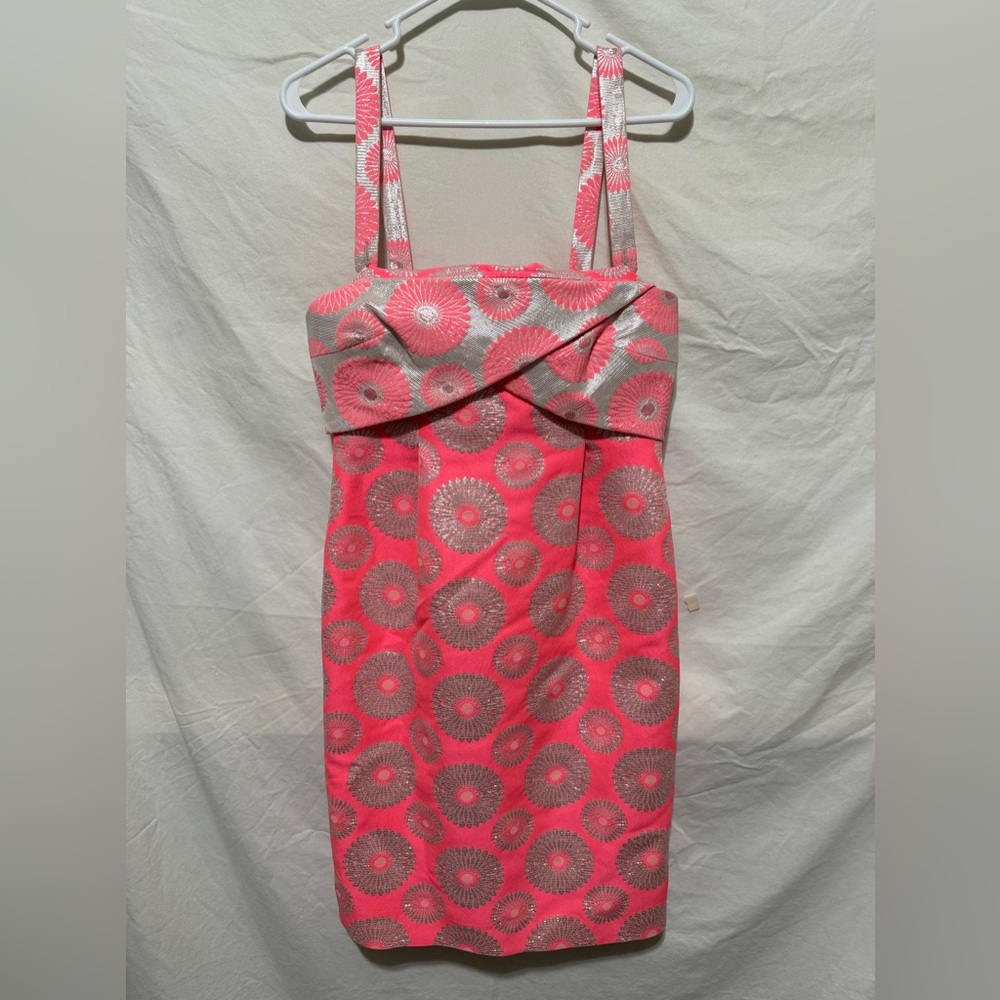 MAISON OLIVIA Italian Coral Pink and Silver Floral Dress Size 40 = S. NWOT - Picture 10 of 15